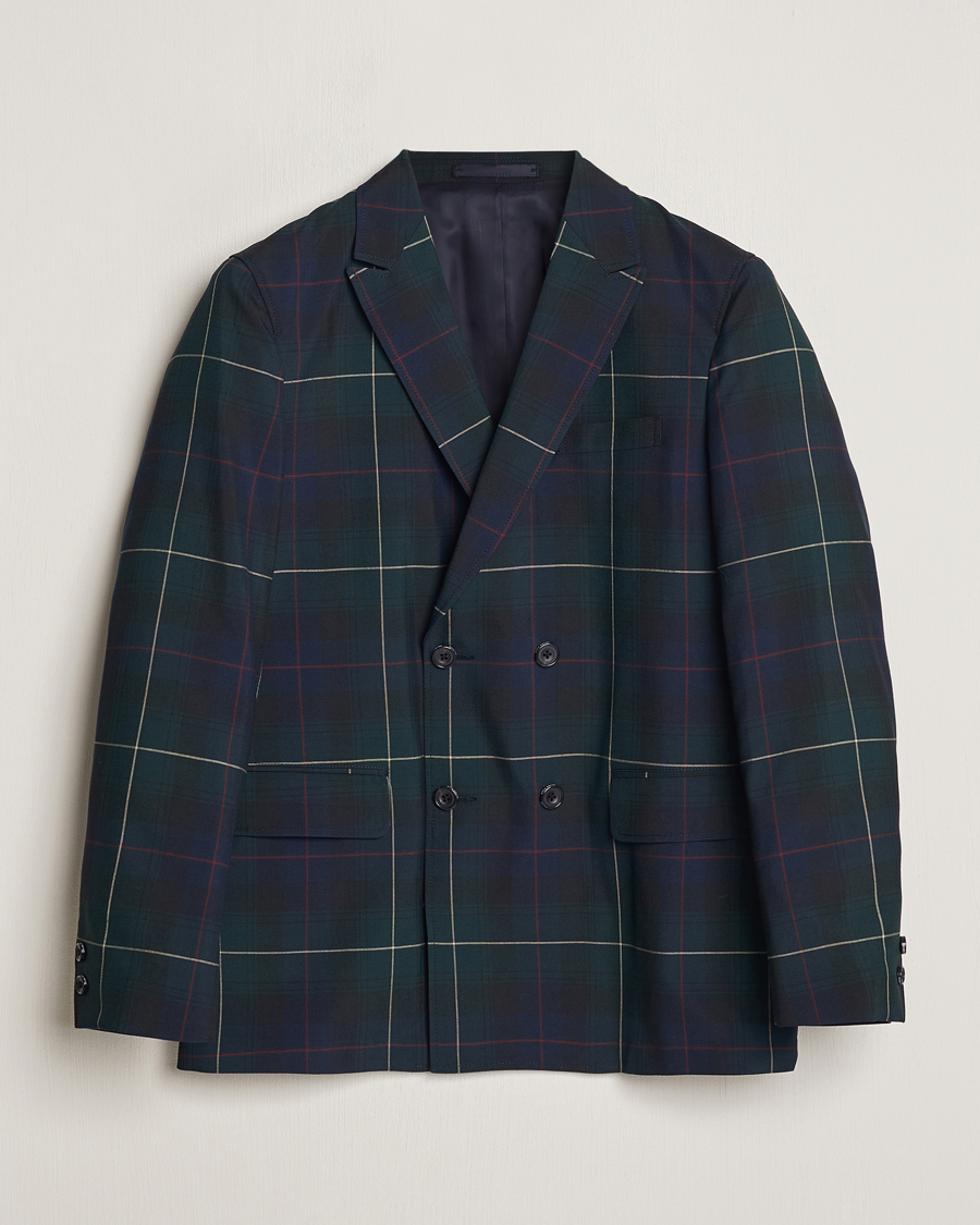 Herre | Dressjakker | BEAMS PLUS | Double Breasted Plaid Wool Blazer Green Plaid
