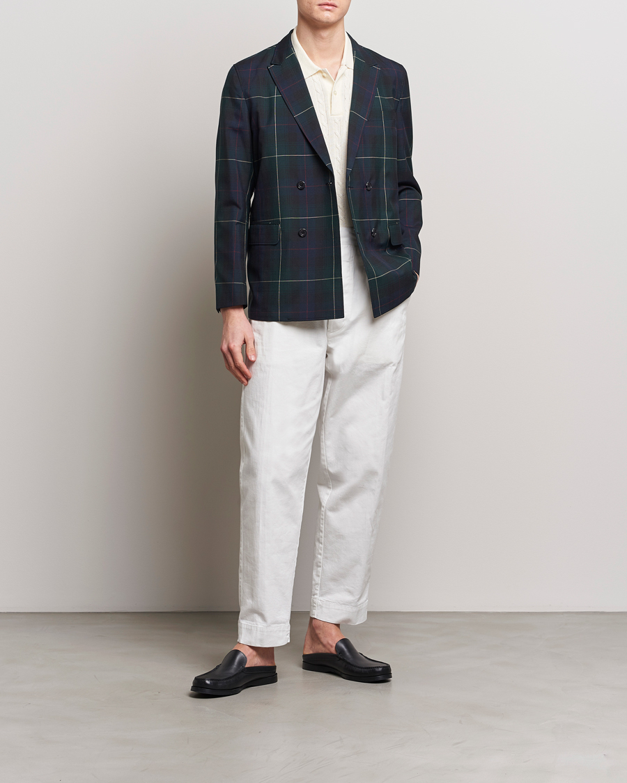 Herre | Dressjakker | BEAMS PLUS | Double Breasted Plaid Wool Blazer Green Plaid