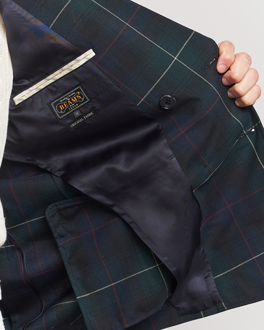 Herre | Dressjakker | BEAMS PLUS | Double Breasted Plaid Wool Blazer Green Plaid