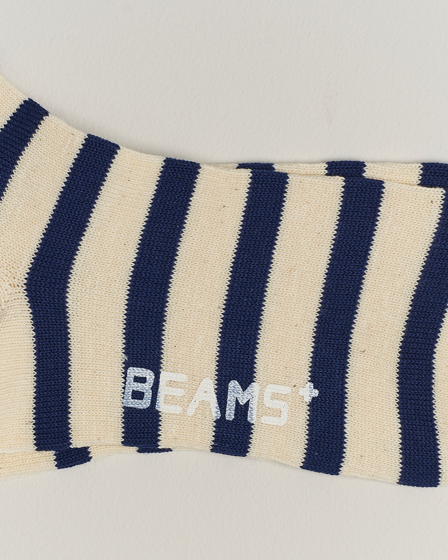 Herre | Undertøy | BEAMS PLUS | 2 Tone Striped Socks White/Navy