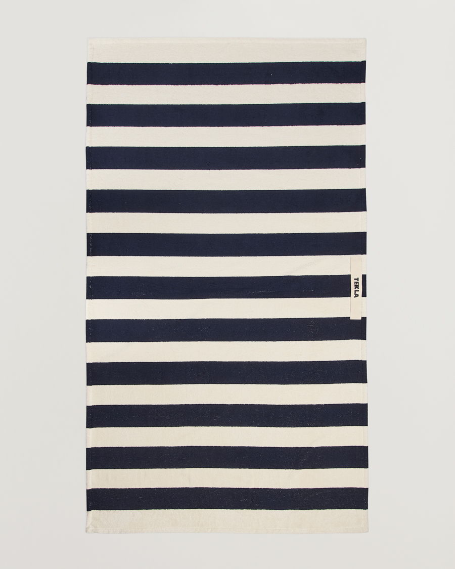 Herre | Tekla Organic Terry Beach Towel Navy Stripes | Tekla | Organic Terry Beach Towel Navy Stripes