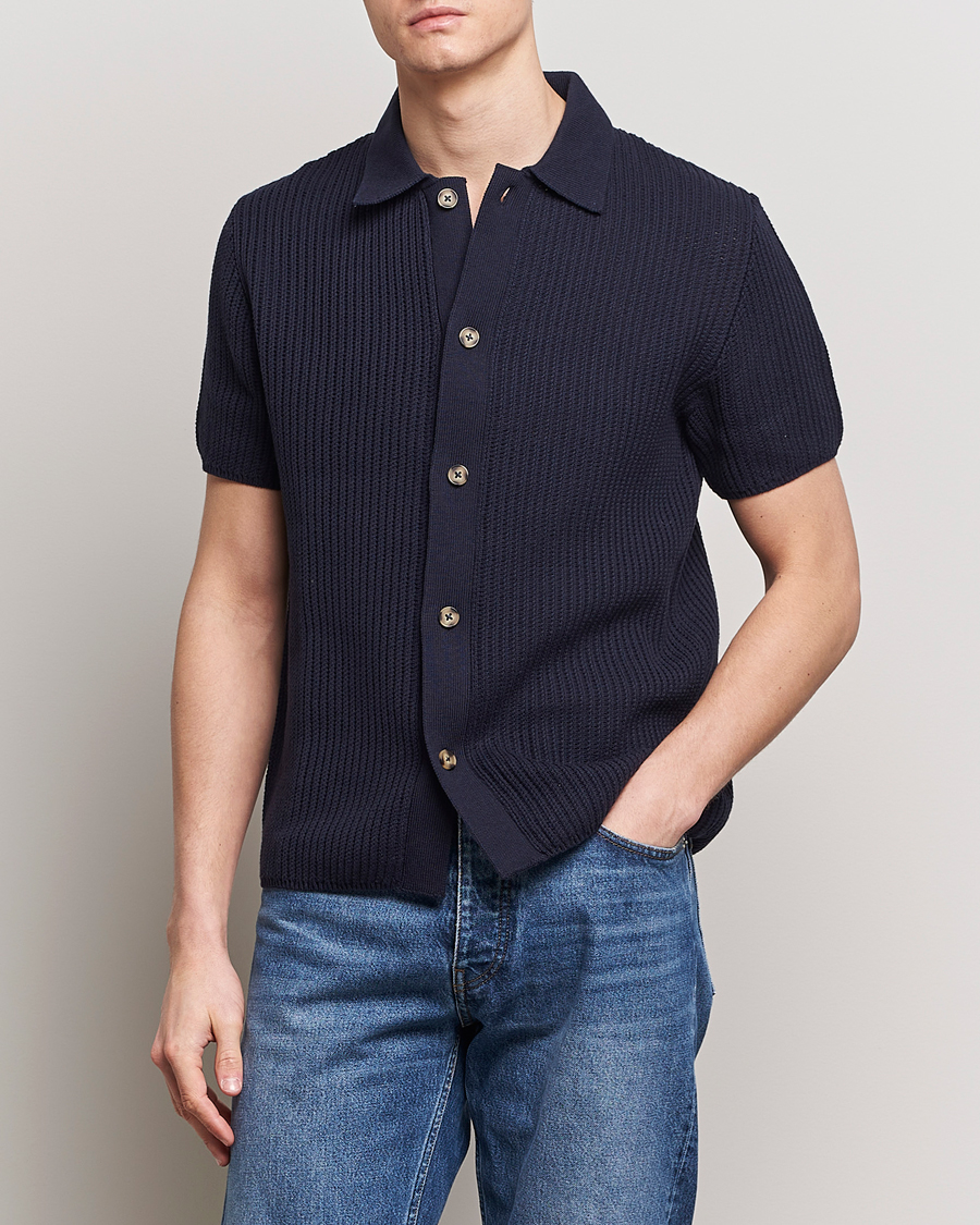 Herre | Kortermede skjorter | LES DEUX | Gustavo Knitted Shirt Dark Navy