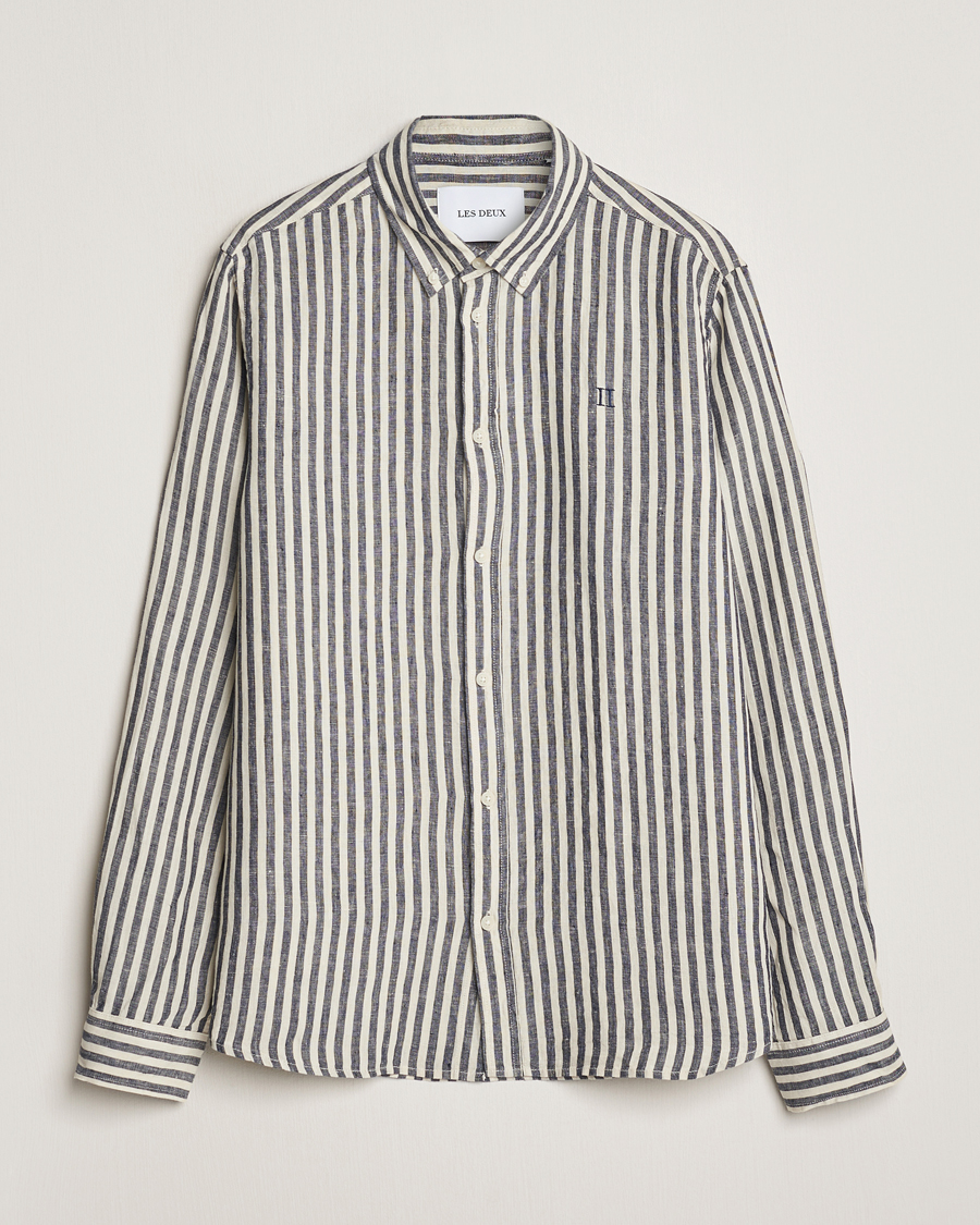 Herre | Skjorter | LES DEUX | Kristian Striped Linen Button Down Shirt Ivory/Navy
