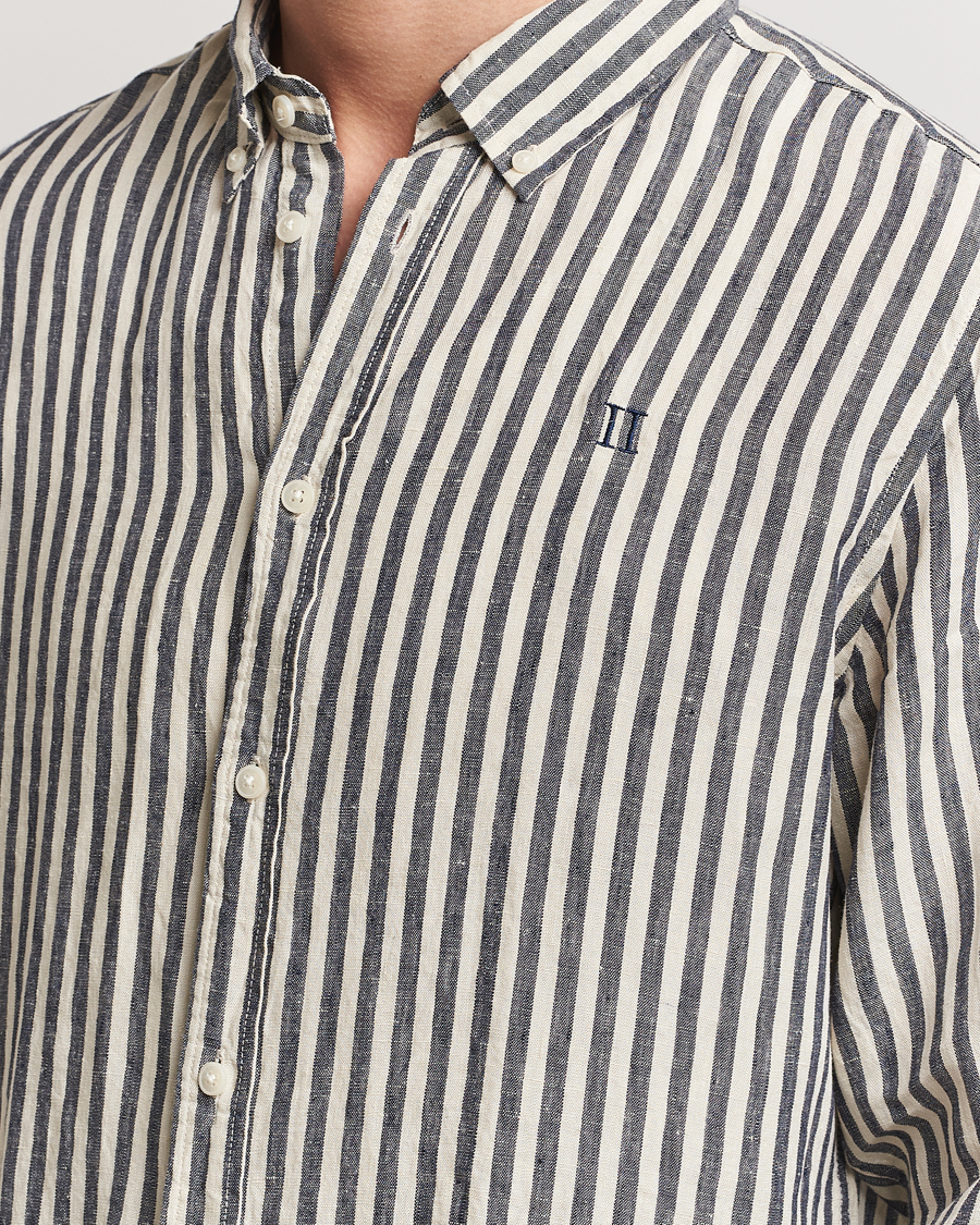 Herre | Skjorter | LES DEUX | Kristian Striped Linen Button Down Shirt Ivory/Navy