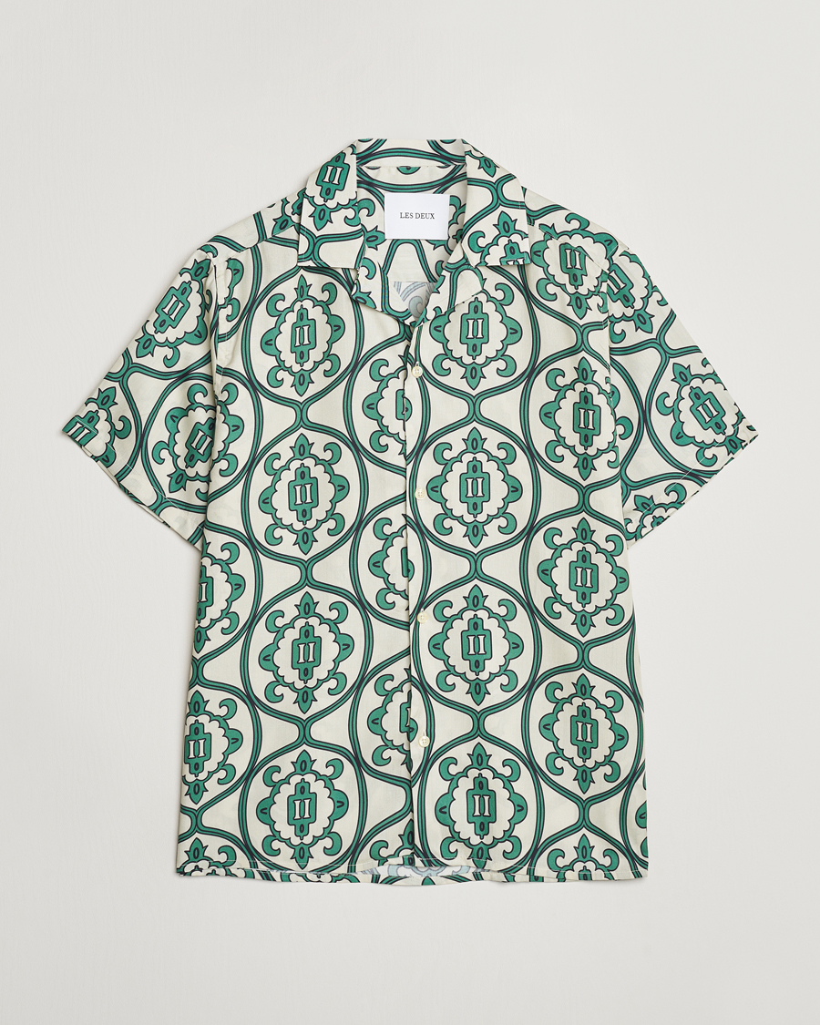 Herre | Skjorter | LES DEUX | Ornament Print Tencel Shirt Ivory/Green