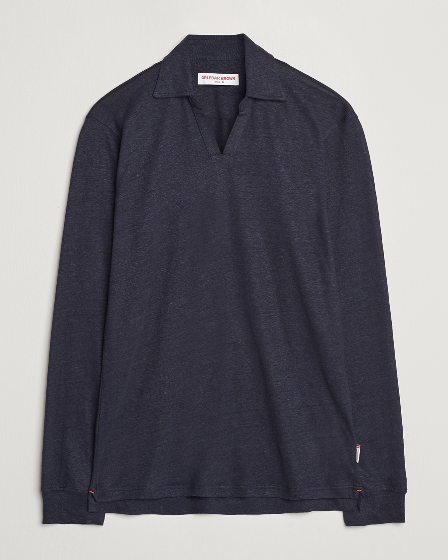 Herre | Gensere | Orlebar Brown | Felix Long Sleeve Slub Linen Polo Night Iris