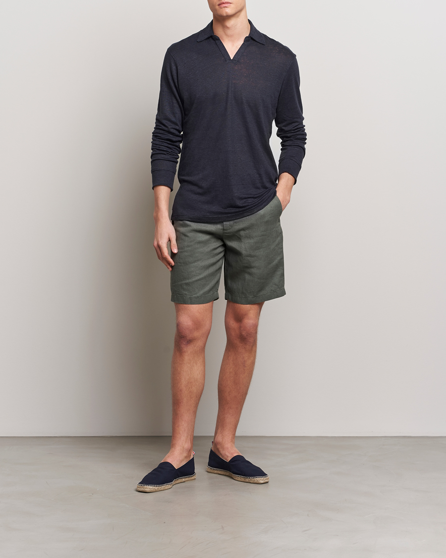 Herre | Gensere | Orlebar Brown | Felix Long Sleeve Slub Linen Polo Night Iris