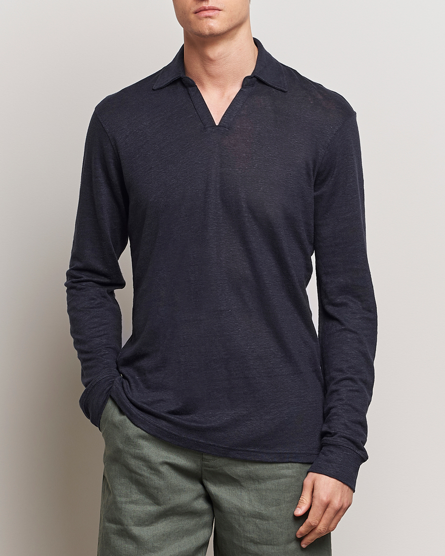 Herre |  | Orlebar Brown | Felix Long Sleeve Slub Linen Polo Night Iris