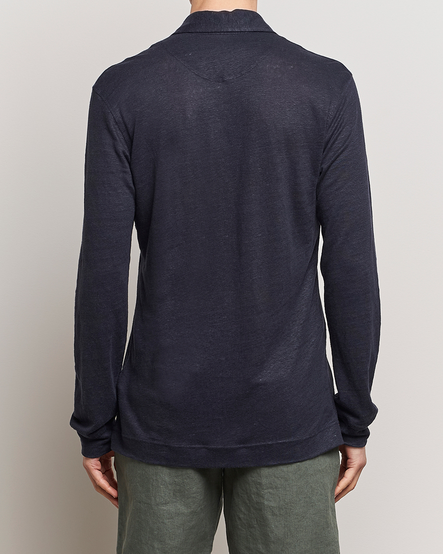 Herre | Gensere | Orlebar Brown | Felix Long Sleeve Slub Linen Polo Night Iris