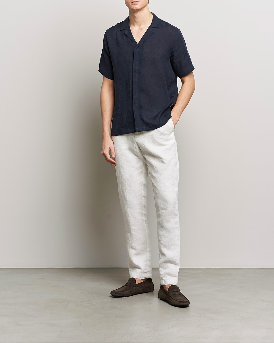 Herre | Skjorter | Orlebar Brown | Maitan Short Sleeve Linen Shirt Night Iris
