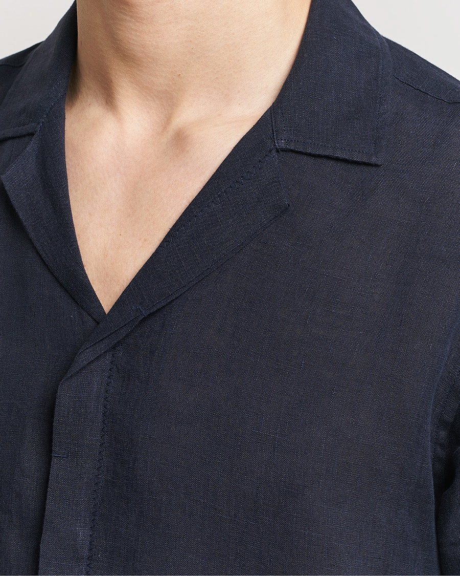 Herre | Skjorter | Orlebar Brown | Maitan Short Sleeve Linen Shirt Night Iris