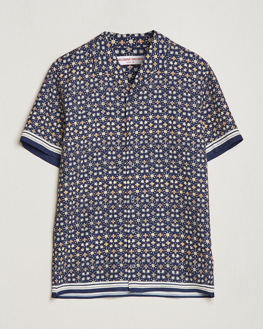 Herre | Skjorter | Orlebar Brown | Hibbert Fiore Viscose/Linen Printed Shirt Night Iris