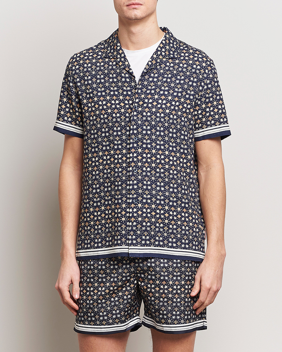 Herre | Casual | Orlebar Brown | Hibbert Fiore Viscose/Linen Printed Shirt Night Iris