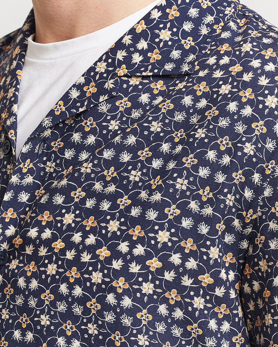 Herre | Skjorter | Orlebar Brown | Hibbert Fiore Viscose/Linen Printed Shirt Night Iris