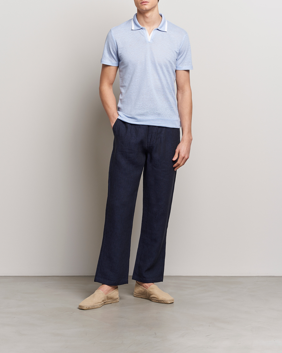 Herre | Pikéer | Orlebar Brown | Felix Linen Pique Polo Soft Blue