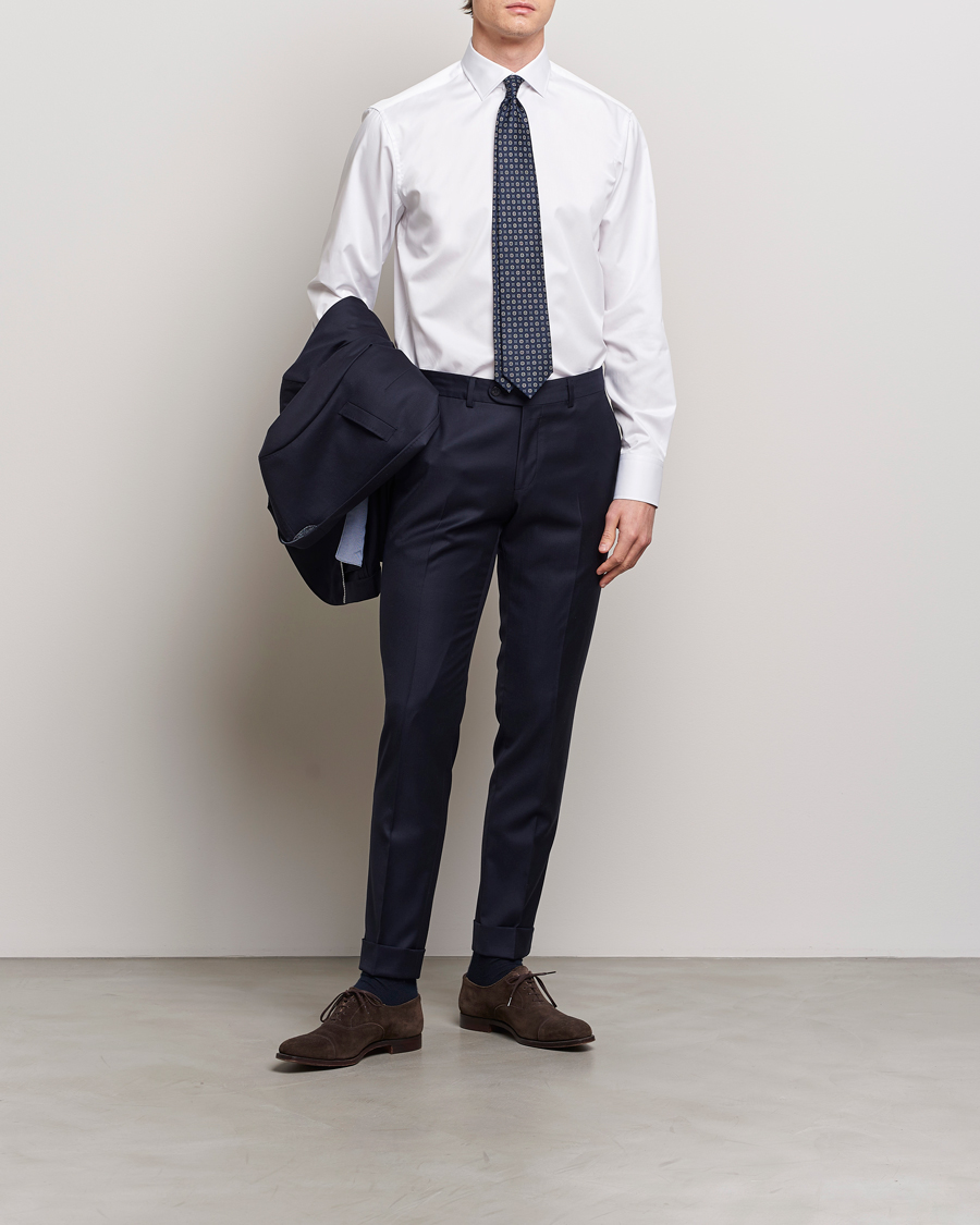 Herre | Businesskjorter | Stenströms | Fitted Body Cotton Twill Cut Away Shirt White