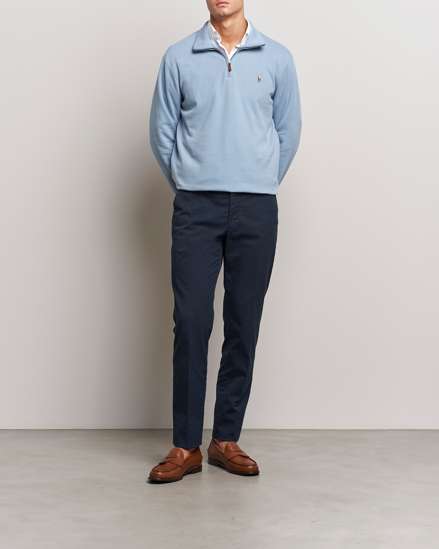Herre | Gensere | Polo Ralph Lauren | Double Knit Jaquard Half Zip Sweater Vessel Blue