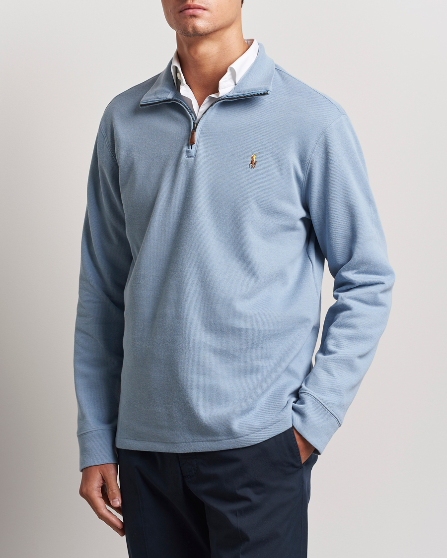 Herre | Gensere | Polo Ralph Lauren | Double Knit Jaquard Half Zip Sweater Vessel Blue