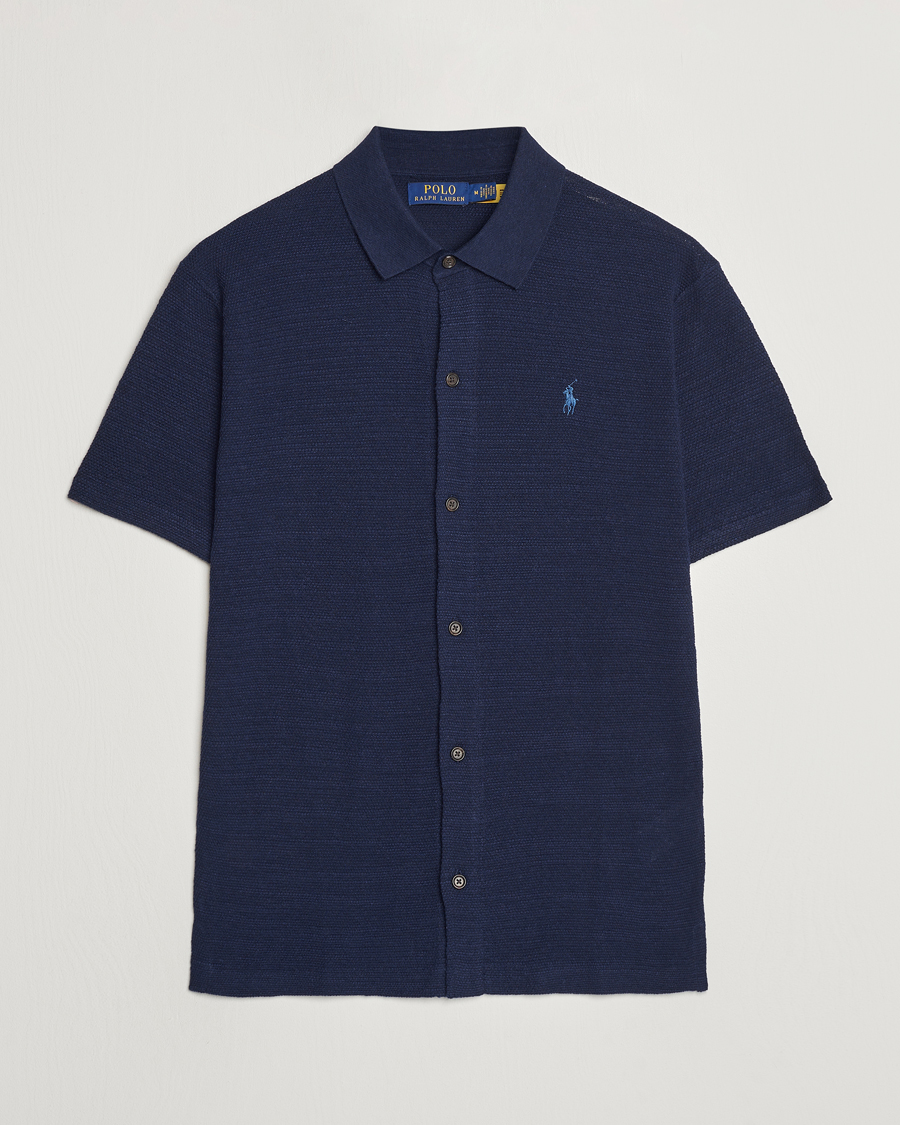 Herre | Skjorter | Polo Ralph Lauren | Textured Knitted Short Sleeve Shirt Bright Navy