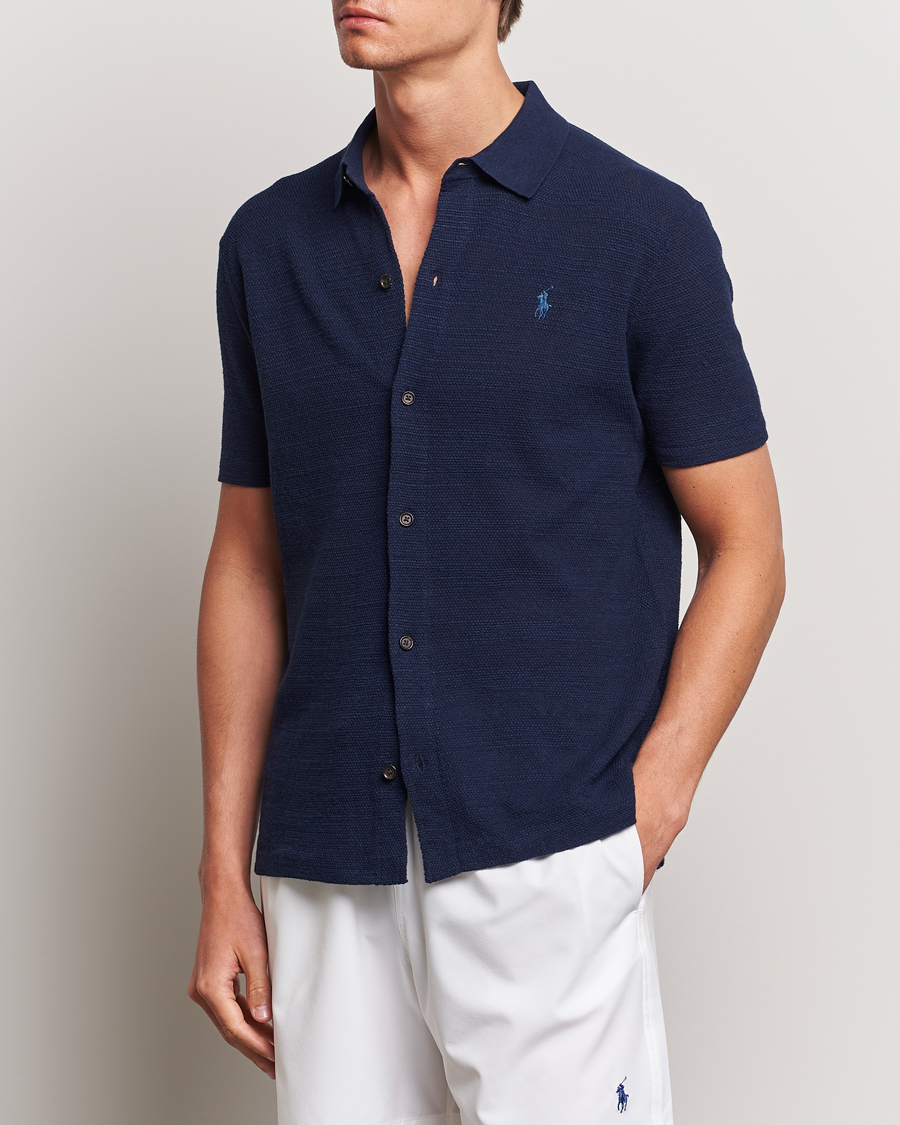 Herre | Skjorter | Polo Ralph Lauren | Textured Knitted Short Sleeve Shirt Bright Navy