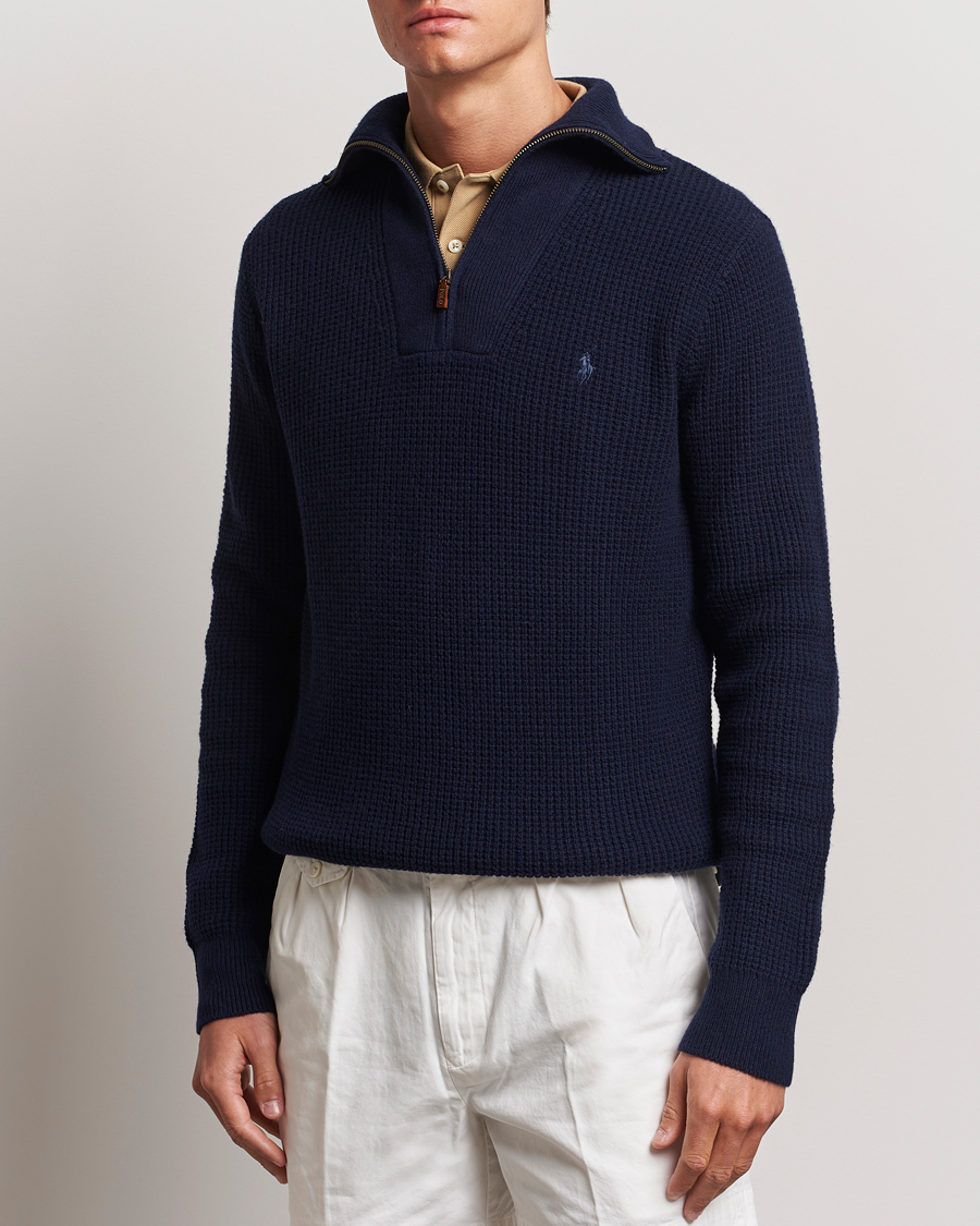 Herre | Nytt i butikken | Polo Ralph Lauren | Cotton/Wool Knitted Half Zip Hunter Navy