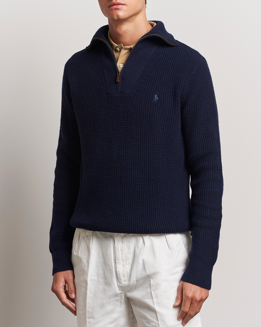 Herre | Gensere | Polo Ralph Lauren | Cotton/Wool Knitted Half Zip Hunter Navy