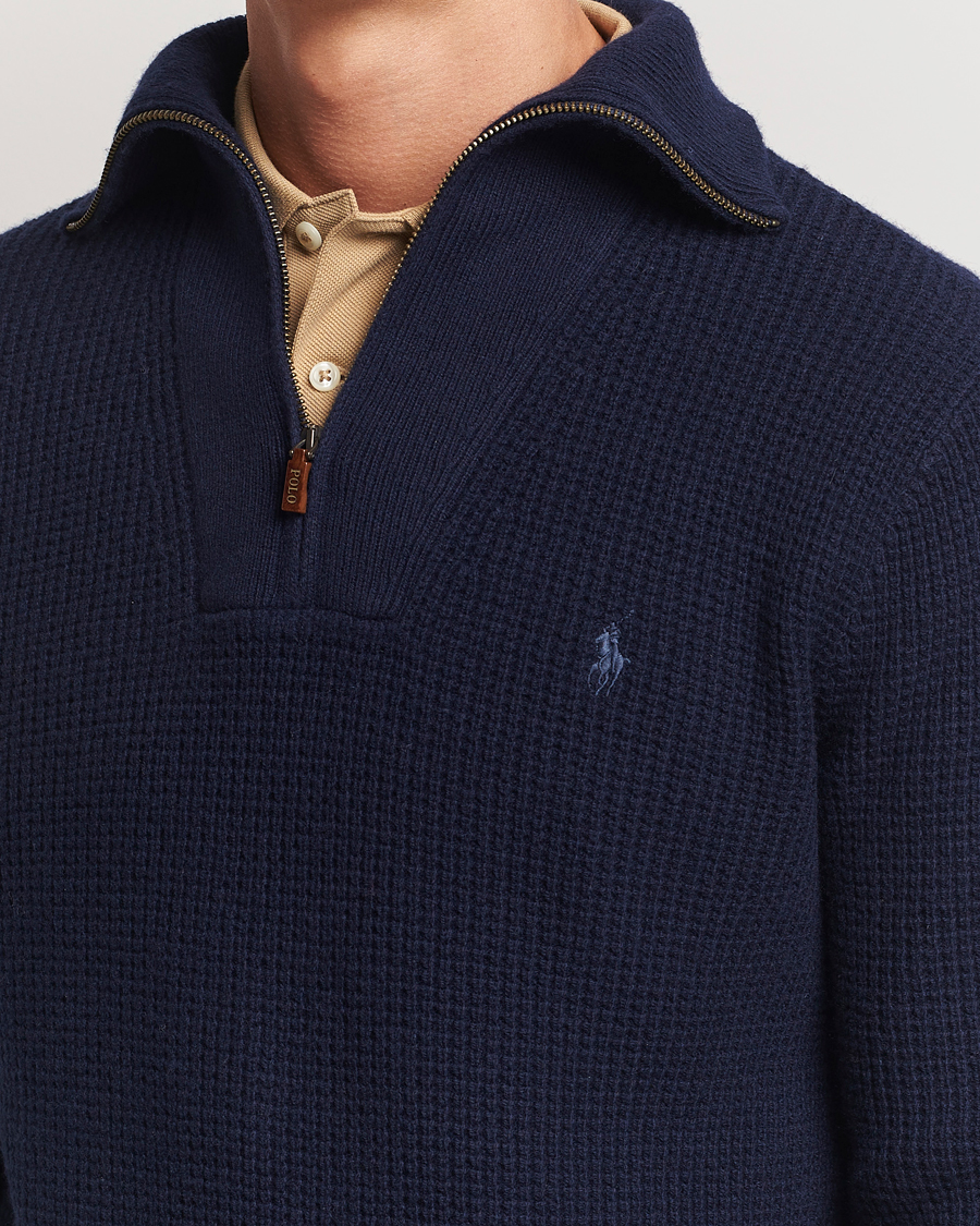 Herre | Gensere | Polo Ralph Lauren | Cotton/Wool Knitted Half Zip Hunter Navy