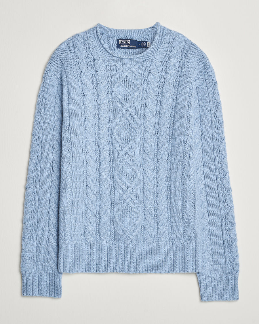 Herre | Gensere | Polo Ralph Lauren | Cotton Aran Knitted Sweater Light Chambray Heather
