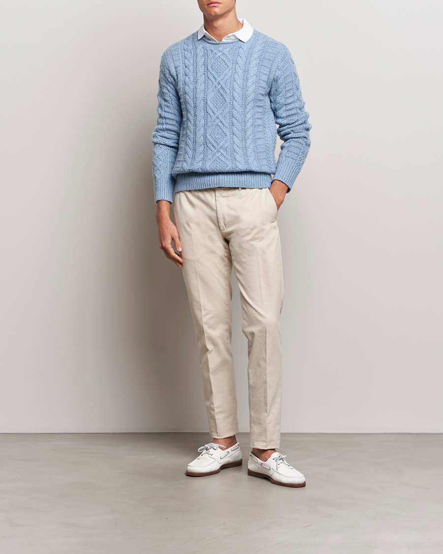 Herre | Gensere | Polo Ralph Lauren | Cotton Aran Knitted Sweater Light Chambray Heather