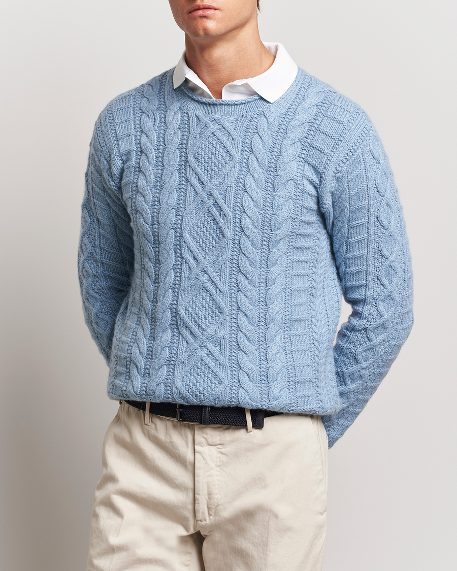 Herre |  | Polo Ralph Lauren | Cotton Aran Knitted Sweater Light Chambray Heather