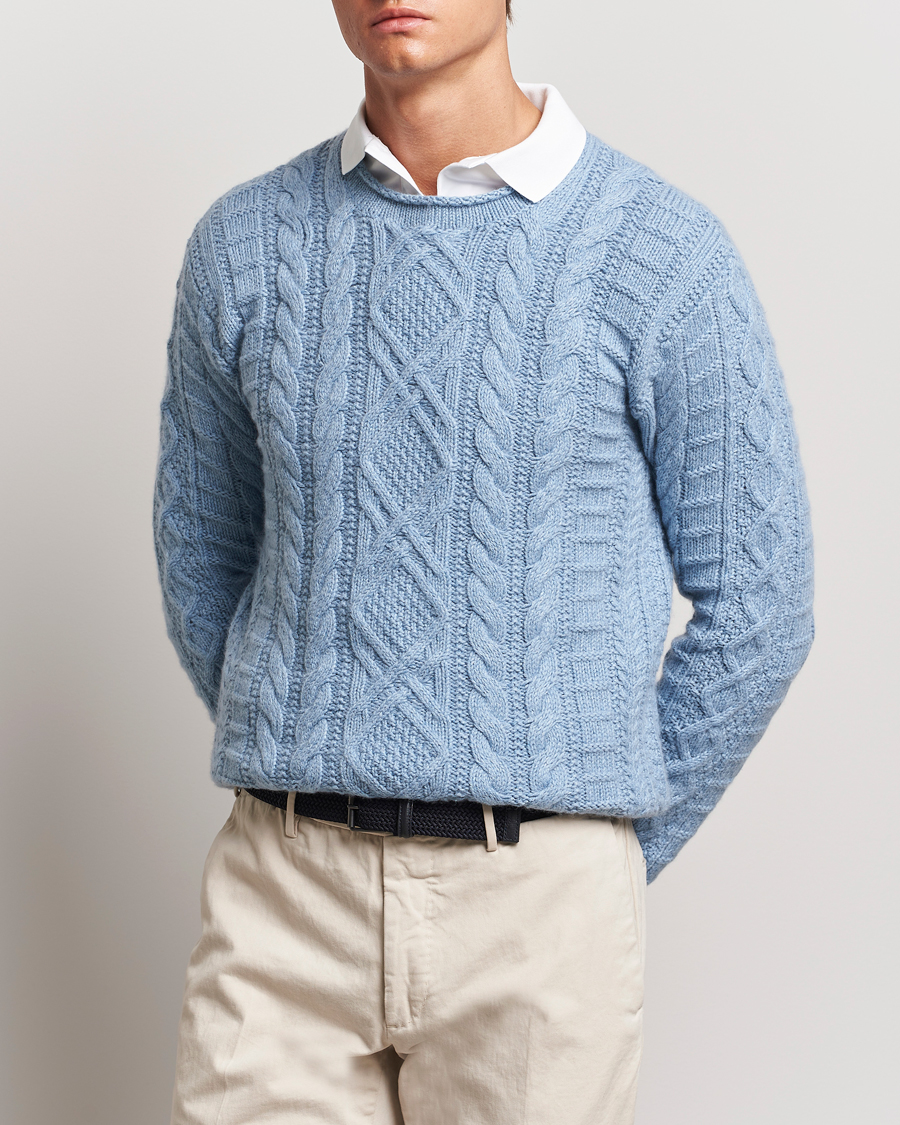 Herre | Gensere | Polo Ralph Lauren | Cotton Aran Knitted Sweater Light Chambray Heather