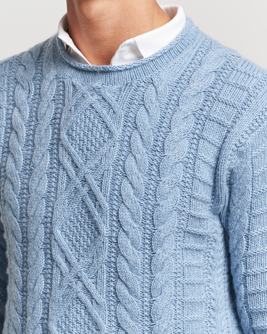 Herre | Gensere | Polo Ralph Lauren | Cotton Aran Knitted Sweater Light Chambray Heather