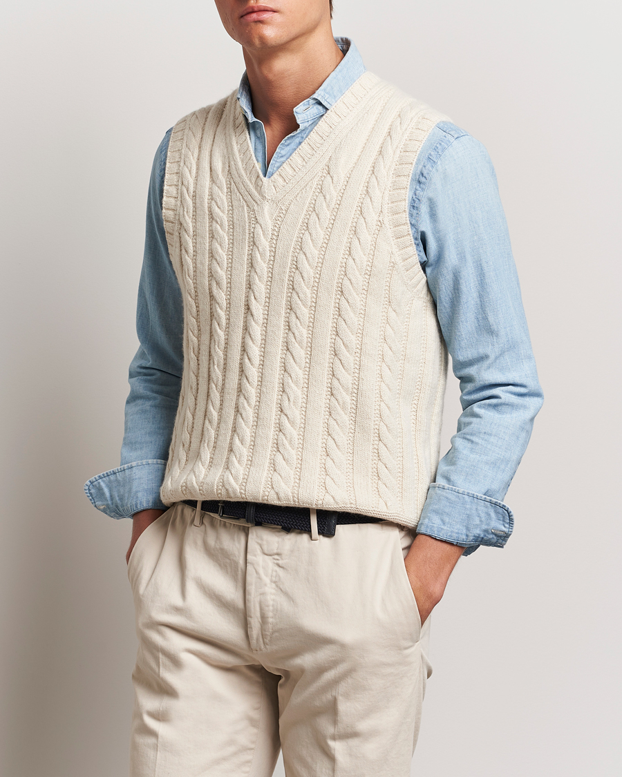 Herre |  | Polo Ralph Lauren | Cotton Aran Knitted Vest Cream