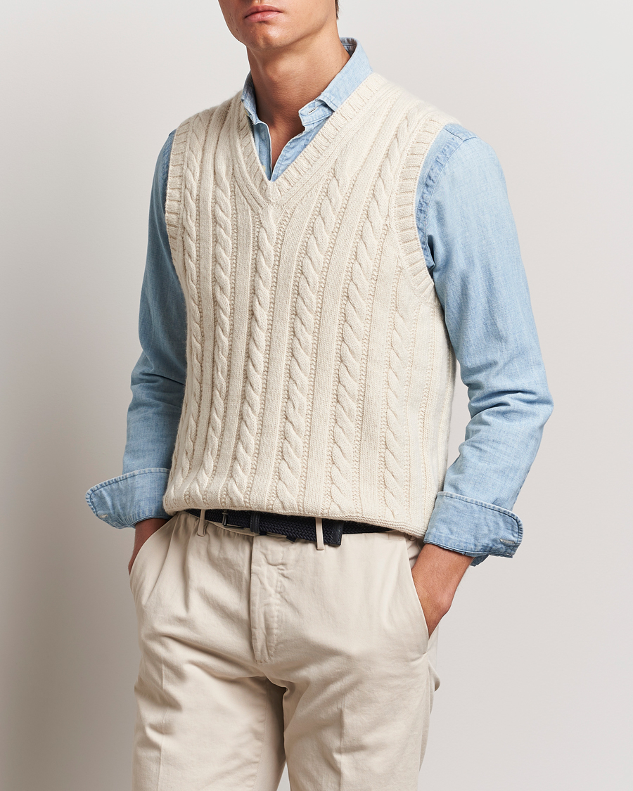 Herre | Gensere | Polo Ralph Lauren | Cotton Aran Knitted Vest Cream
