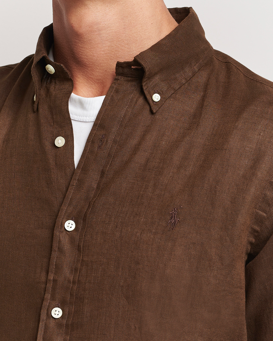 Herre | Skjorter | Polo Ralph Lauren | Custom Fit Linen Button Down Chocolate Mousse