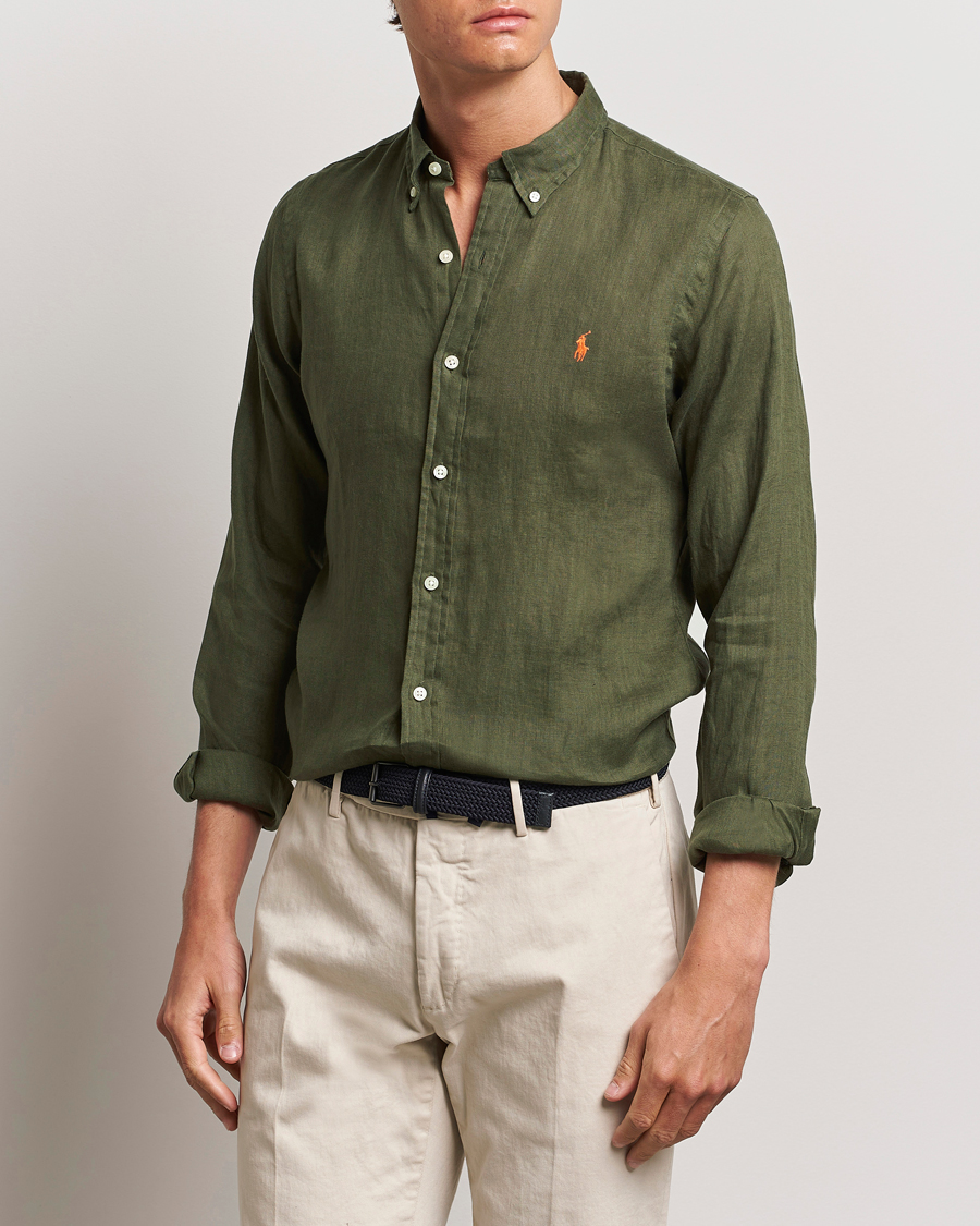 Herre |  | Polo Ralph Lauren | Slim Fit Linen Button Down Shirt Thermal Green