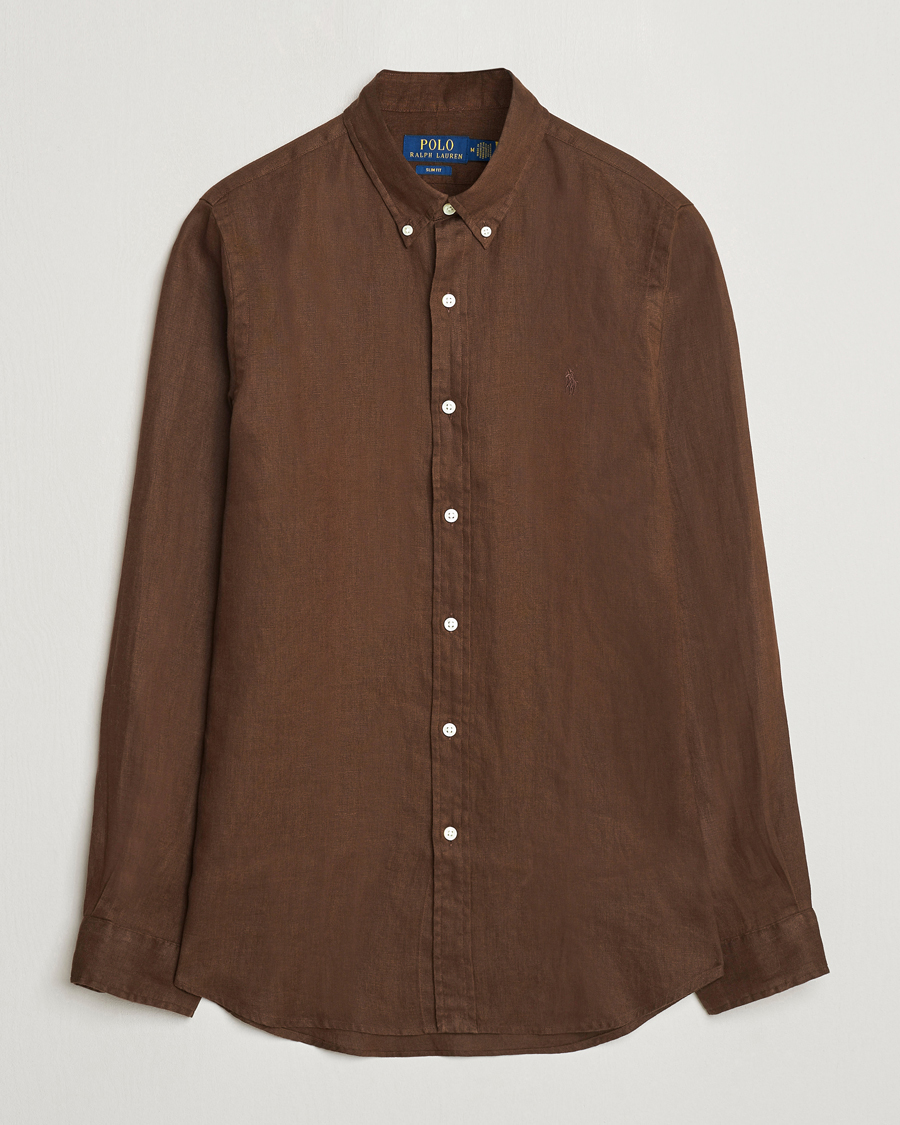 Herre | Skjorter | Polo Ralph Lauren | Slim Fit Linen Button Down Shirt Chocolate Mousse