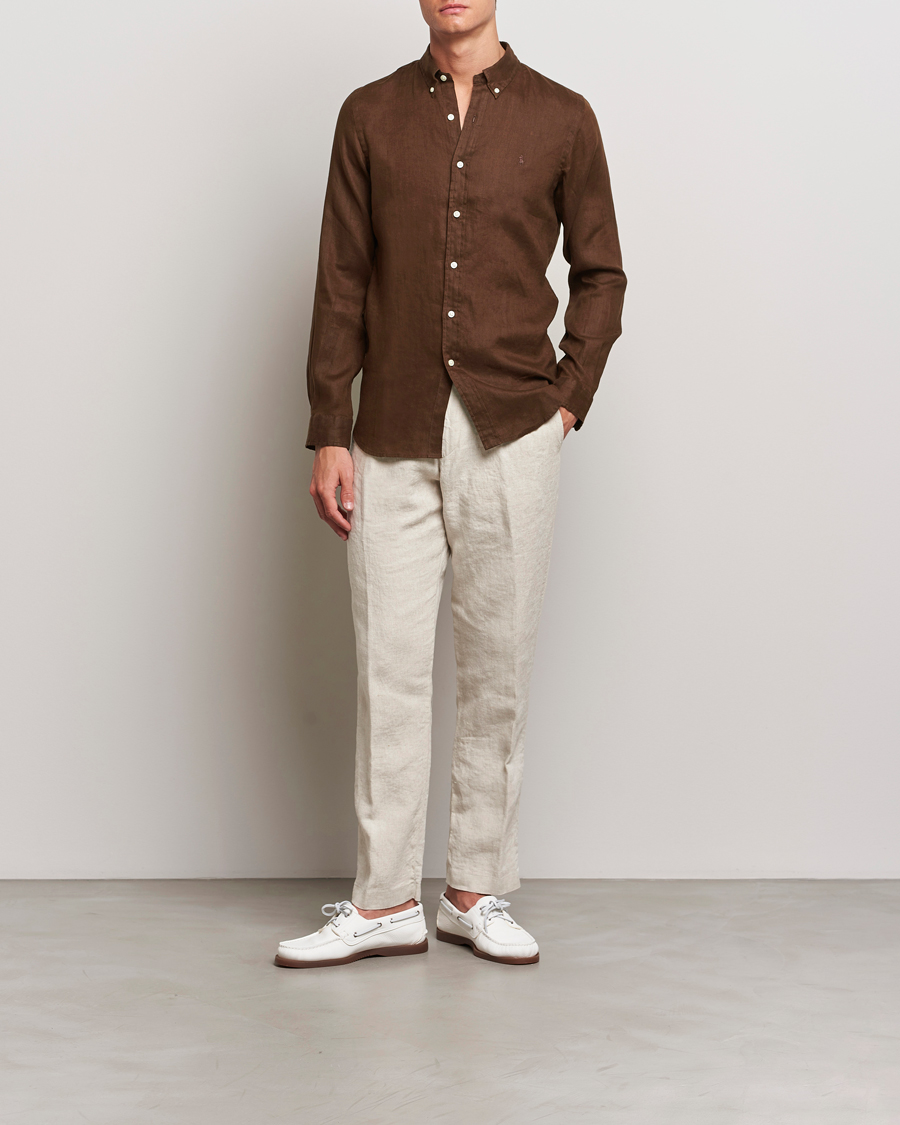 Herre | Skjorter | Polo Ralph Lauren | Slim Fit Linen Button Down Shirt Chocolate Mousse