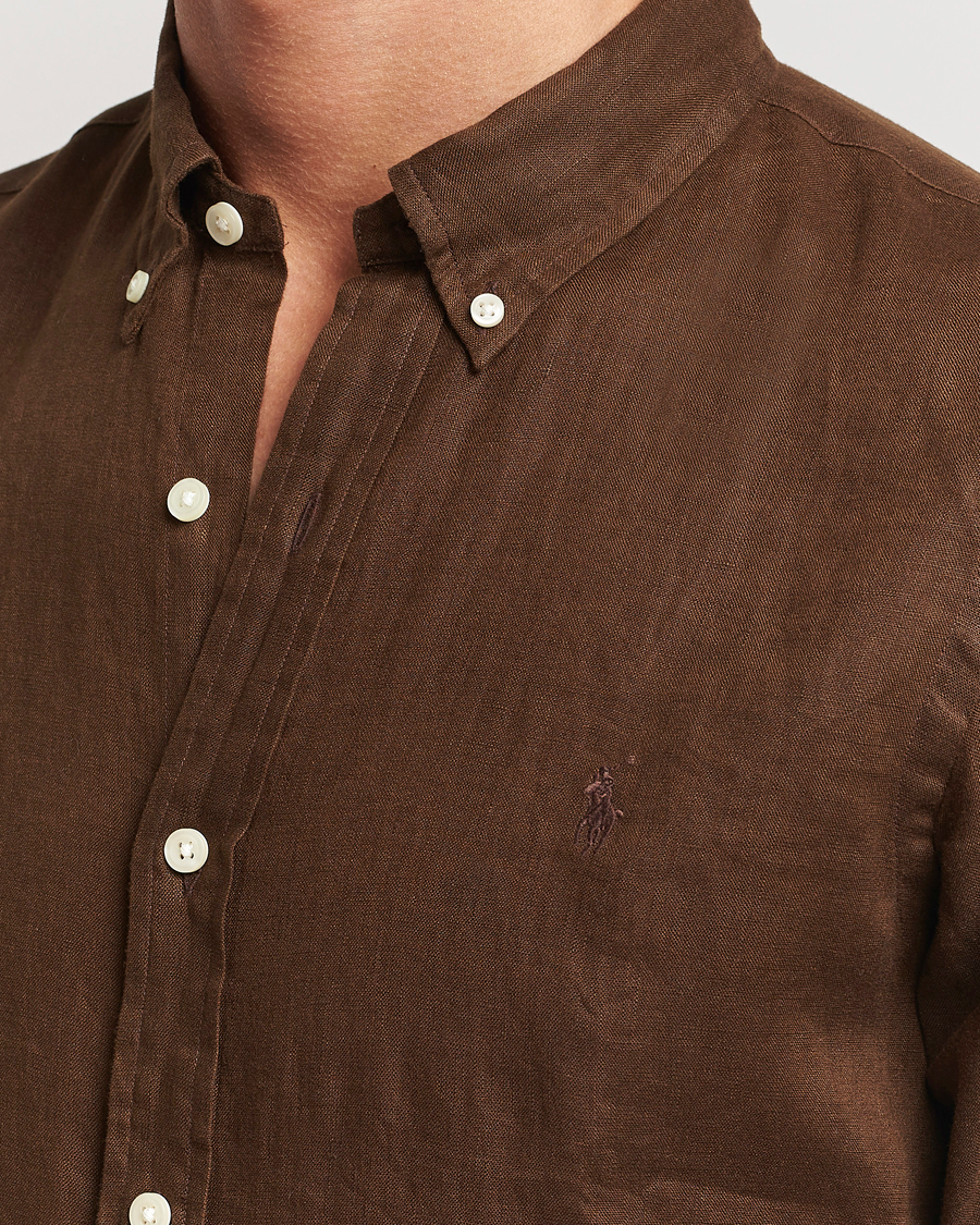 Herre | Skjorter | Polo Ralph Lauren | Slim Fit Linen Button Down Shirt Chocolate Mousse