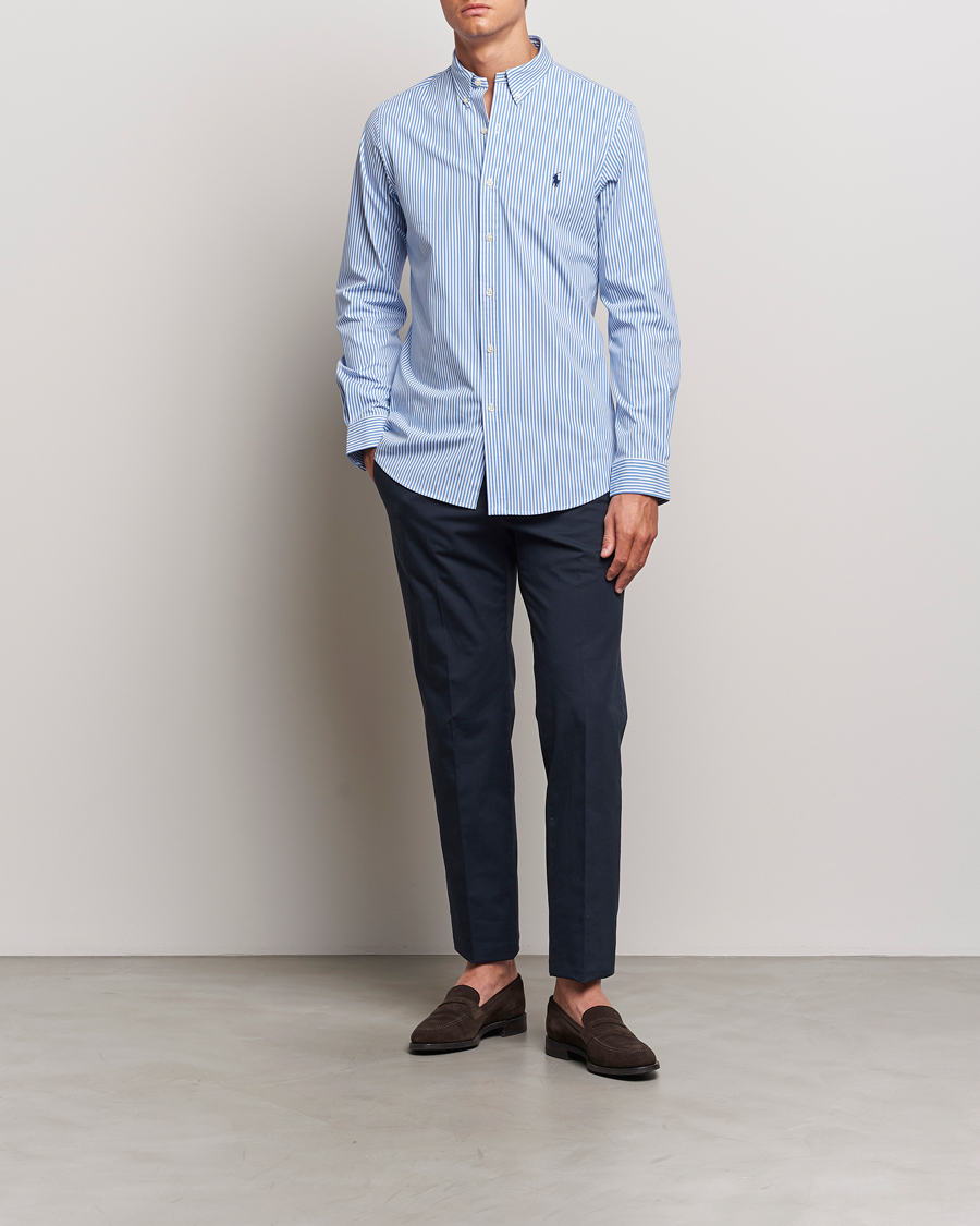 Herre | Skjorter | Polo Ralph Lauren | Slim Fit Striped Poplin Shirt Light Blue/White