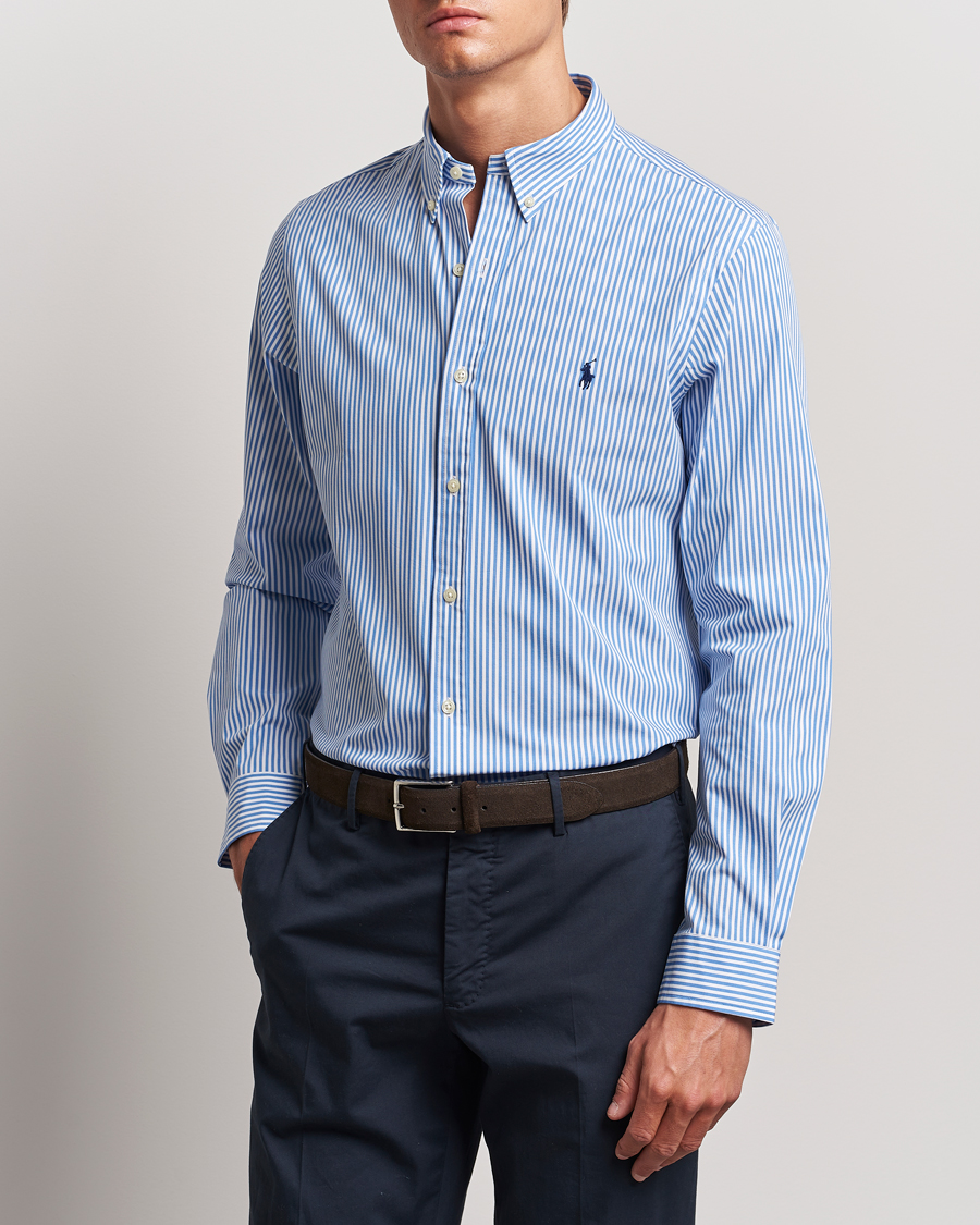Herre |  | Polo Ralph Lauren | Slim Fit Striped Poplin Shirt Light Blue/White