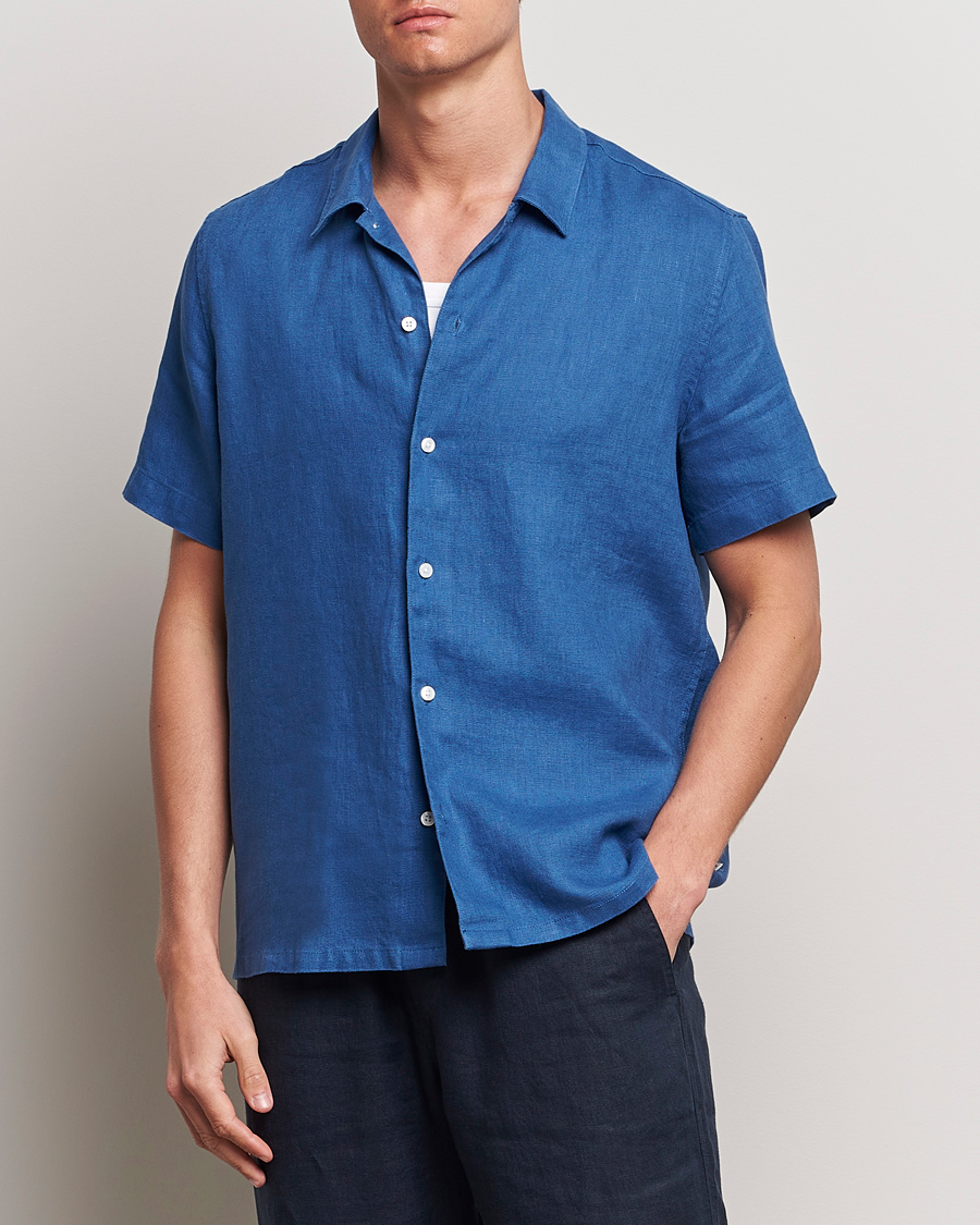 Herr | Nya produktbilder | Samsøe Samsøe | Saavan Linen Short Sleeve Shirt Déja Vu Blue