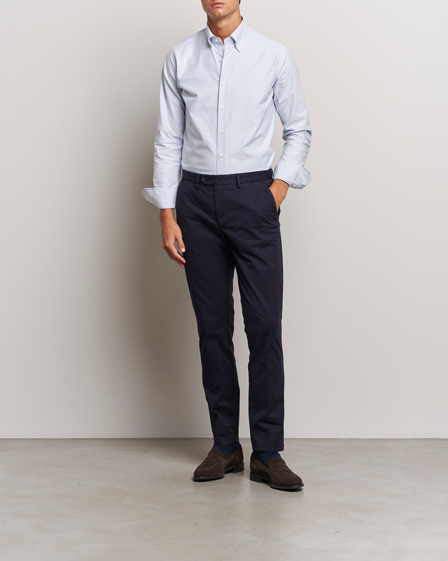 Herre | Skjorter | Grigio | Oxford Button Down Shirt Light Blue Stripe