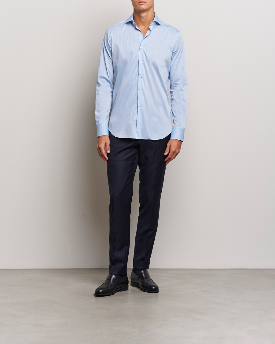 Herre | Skjorter | Grigio | Stretch Popeline Dress Shirt Light Blue