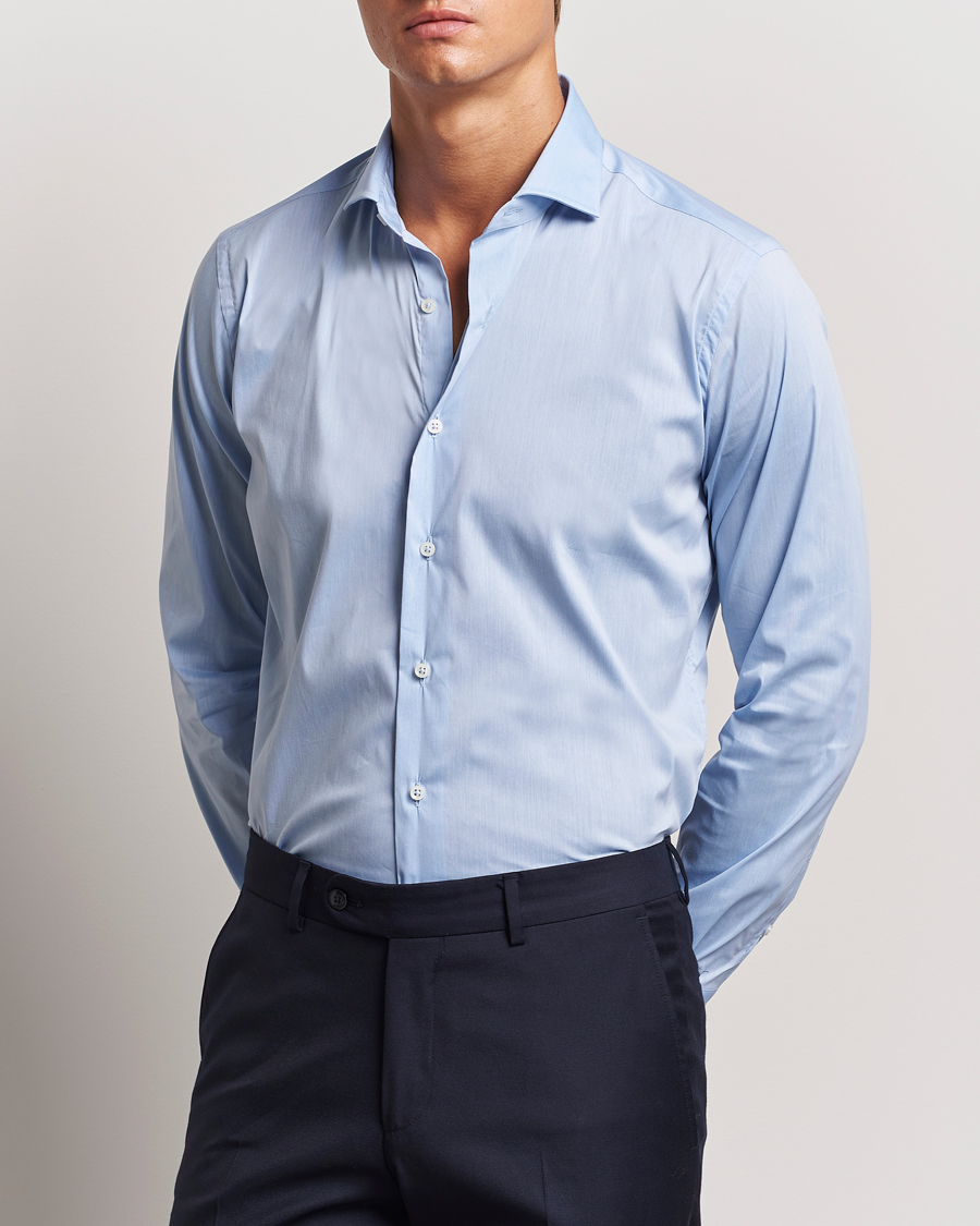 Herre | Skjorter | Grigio | Stretch Popeline Dress Shirt Light Blue