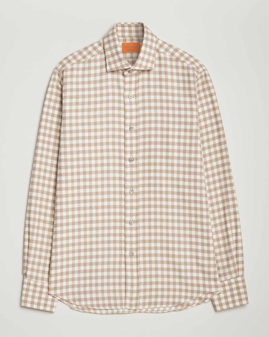 Herre | Skjorter | Grigio | Washed Flannel Shirt Beige Check