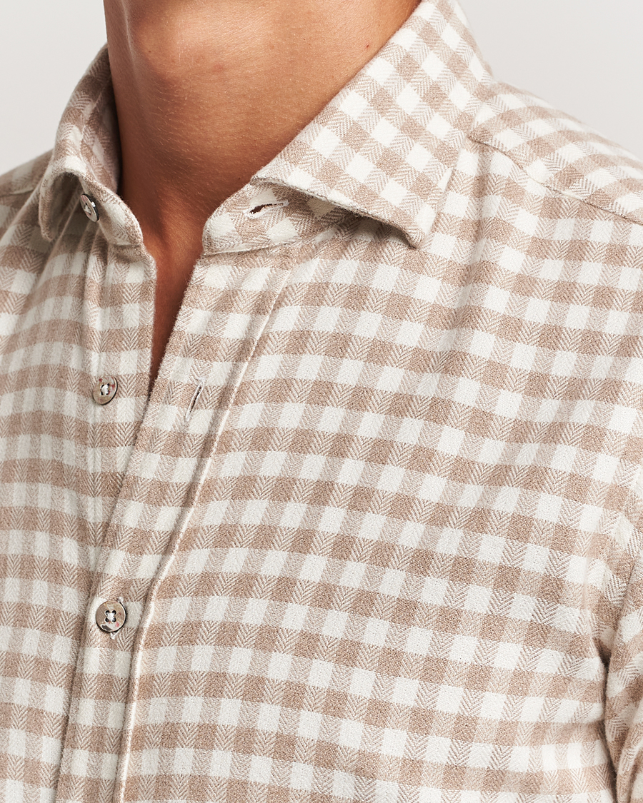 Herre | Skjorter | Grigio | Washed Flannel Shirt Beige Check
