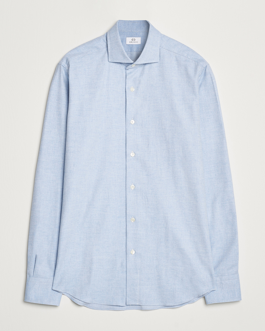 Herre | Skjorter | Grigio | Washed Flannel Shirt Light Blue