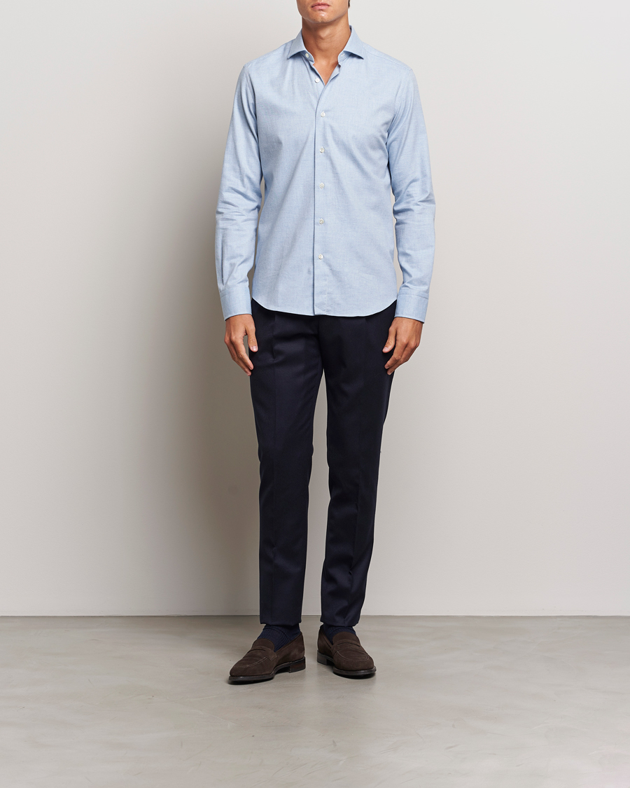 Herre | Skjorter | Grigio | Washed Flannel Shirt Light Blue