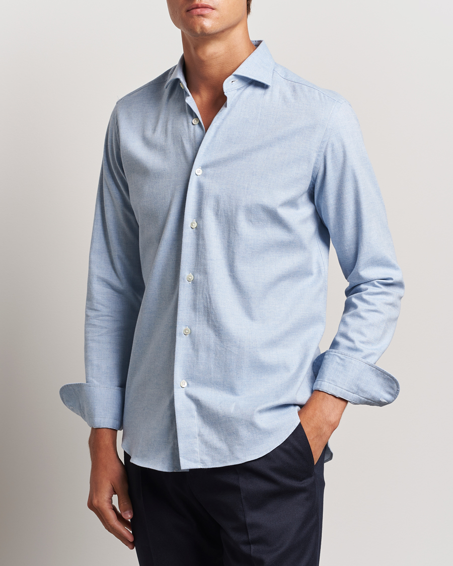Herre | Skjorter | Grigio | Washed Flannel Shirt Light Blue